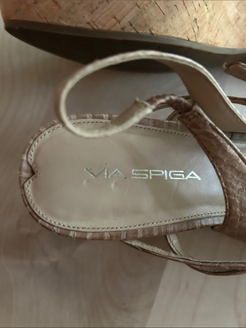 Via Spiga Light Brown Wedge Sandals with Ankle Strap